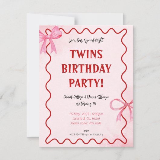 Rosa Rosa Einladungen zum 1. (Vorderseite)