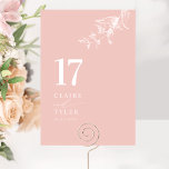 Rosa Rosa Elegant, minimale botanische Hochzeit Tischnummer<br><div class="desc">Mit dieser eleganten, rosa und weiß gestrichenen Hochzeitskarte führen Sie Ihre Gäste zu ihrem Tisch. Stilvolles und einfaches Design mit Namen auf der Seite und dem "und" in moderner handgeschriebener Kalligrafie. Feine, handgezeichnet, botanisch-grüne Ecke Detail. Bitte geben Sie für jede Tischnummer eine individuelle Bestellung auf (d.h. für eine Veranstaltung mit...</div>