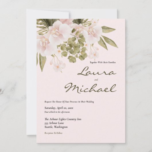 Rosa Rosa Elegante Einladung zur Hochzeit (Vorderseite)