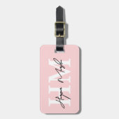 Rosa Rosa Elegante Girly Monogram Name Gepäckanhänger (Vorderseite vertikal)