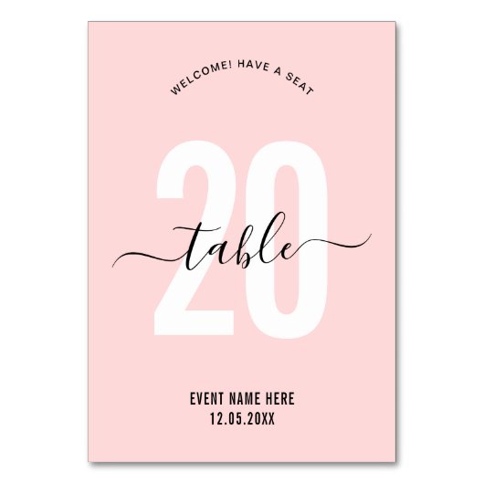 Rosa Rosa Elegantes Script Moderne Tischnummer (Rückseite)