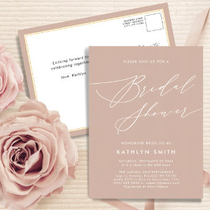 Rosa Rosa Elegantes Script Modernes Brautparty Einladungspostkarte