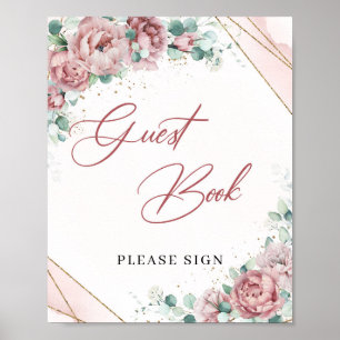 Rosa Rosa Eukalyptus Gold Gast Book Sign Poster