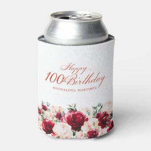 Rosa Rosa Floral 100. Geburtstag Personalisiert Dosenkühler