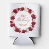 Rosa Rosa Floral 100. Geburtstag Personalisiert Dosenkühler (Vorderseite)