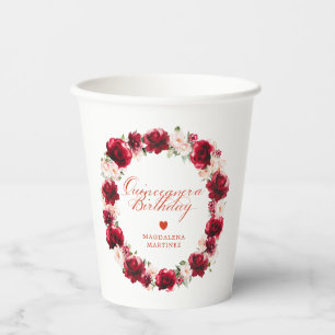 Rosa Rosa Floral Quinceanera Personalisiert Pappbecher