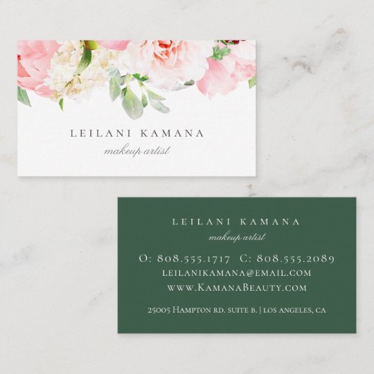 Rosa Rosa Floral Visitenkarte (Vorne/Hinten)