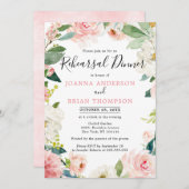 Rosa Rosa Florals Botanische Probe Abendessen Einladung (Vorne/Hinten)