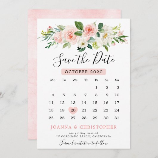 Rosa Rosa Florals Moderner botanischer Kalender Save The Date (Vorne/Hinten)