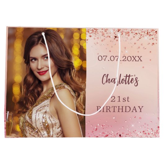 Rosa Rosa-Foto Große Geschenktüte (Rückseite)