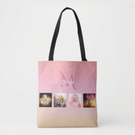 Rosa Rosa Foto Monogramm Tasche