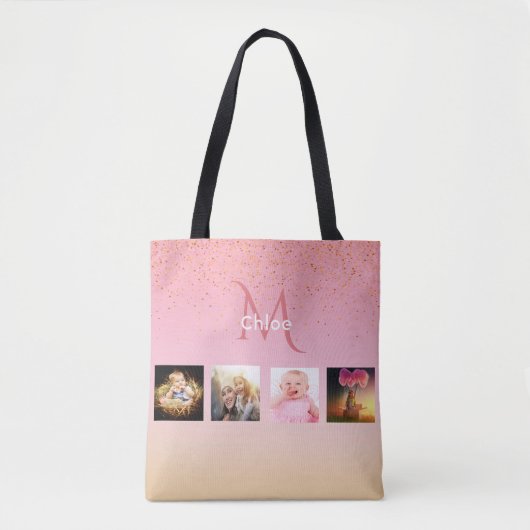 Rosa Rosa Foto Monogramm Tasche (Vorderseite)