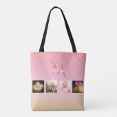 Rosa Rosa Foto Monogramm Tasche (Rückseite)