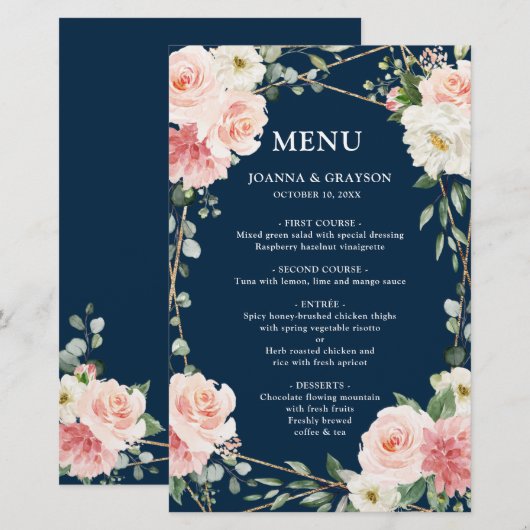 Rosa rosa geometrisches botanisches Hochzeitmenü d (Vorne/Hinten)