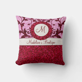 Rosa rosa Glitzer, anpassbar, Monogramm Kissen