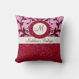 Rosa rosa Glitzer, anpassbar, Monogramm Kissen