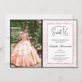 Rosa Rosa Glitzer elegant schick Sweet 16 Einladung (Vorderseite)