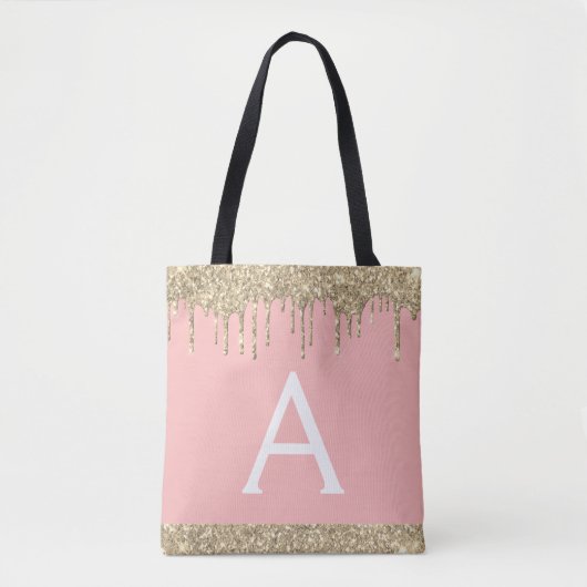 Rosa Rosa Glitzer Elegantes Monogramm Tasche (Vorderseite)