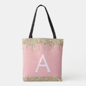Rosa Rosa Glitzer Elegantes Monogramm Tasche (Rückseite)