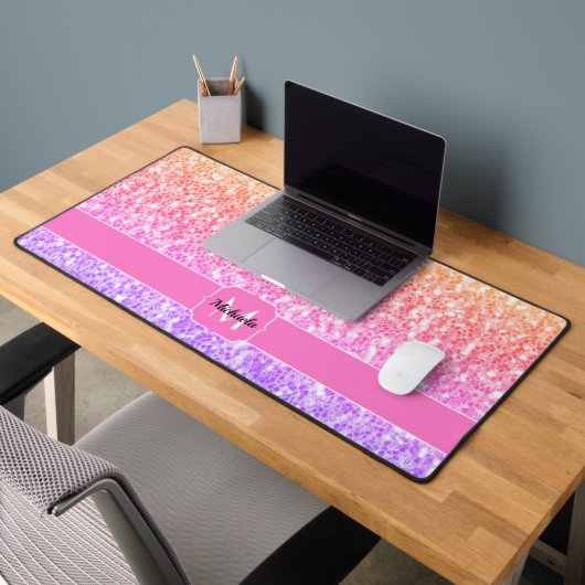 Rosa Rosa Glitzer Glitzern Monogramm Schreibtischunterlage (Büro 2)