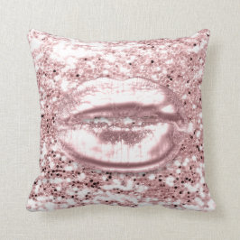 Rosa Rosa Glitzer Kiss Lips Kissen