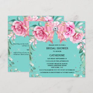 Rosa Rosa Glitzer mit glänzender aquamariner Glasu Einladung