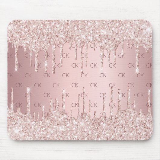 Rosa Rosa-Glitzer-Monogramm-Initialen Mousepad (Vorne)