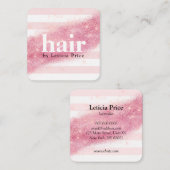 Rosa Rosa Glitzer Streifen Quadratische Visitenkarte (Vorne/Hinten)