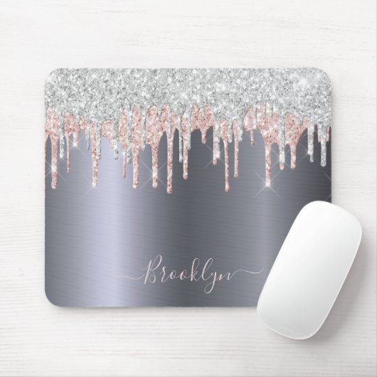 Rosa Rosa Glitzer Tropfen funkelndes Monogramm Mousepad (Mit Mouse)