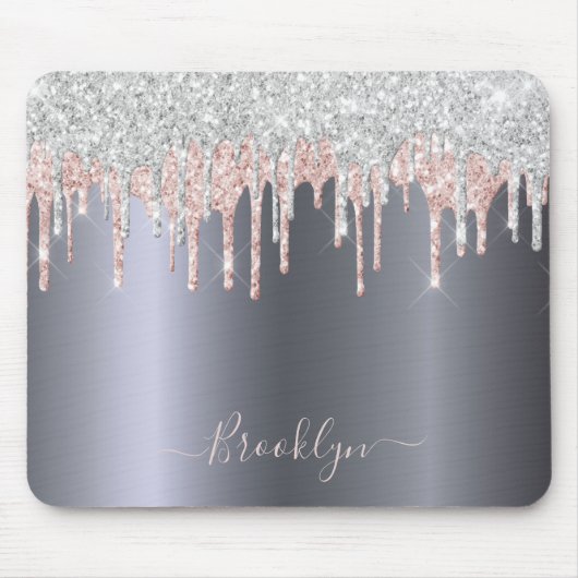 Rosa Rosa Glitzer Tropfen funkelndes Monogramm Mousepad (Vorne)