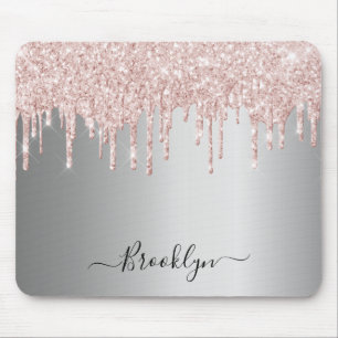 Rosa Rosa Glitzer Tropfen funkelndes Monogramm Mousepad