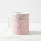 Rosa Rosa Glitzer Tropfen glänzen Monogramm Kaffeetasse (Vorderseite Links)