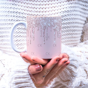 Rosa Rosa Glitzer Tropfen glänzen Monogramm Kaffeetasse
