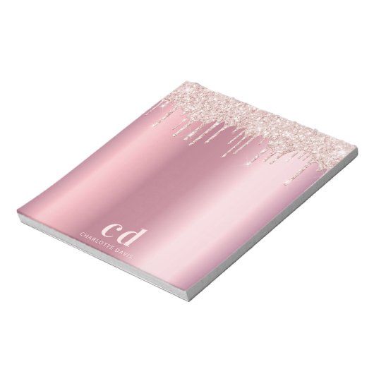 Rosa Rosa Glitzer Tropfen Glattleder Notizblock (Rotiert)