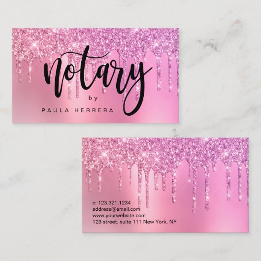 Rosa Rosa Glitzer Tropfen Notar Business Visitenkarte (Vorne/Hinten)