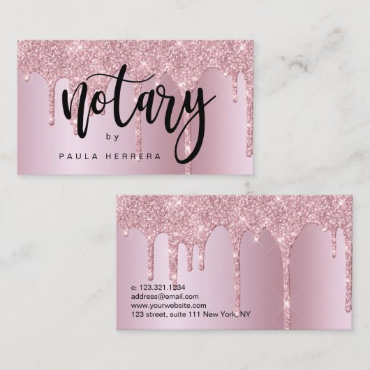 Rosa Rosa Glitzer Tropfen Notar Visitenkarte (Vorne/Hinten)
