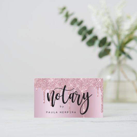 Rosa Rosa Glitzer Tropfen Notar Visitenkarte (Stehend Vorderseite)