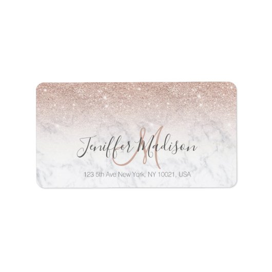 Rosa Rosa Glitzer Weißer Marmor Personalisiert Adressaufkleber (Vorne)