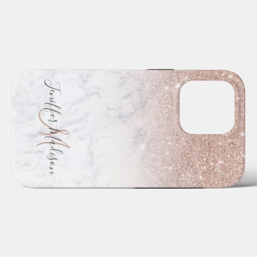 Rosa Rosa Glitzer Weißer Marmor Personalisiert Case-Mate iPhone Hülle (Rückseite (Horizontal))