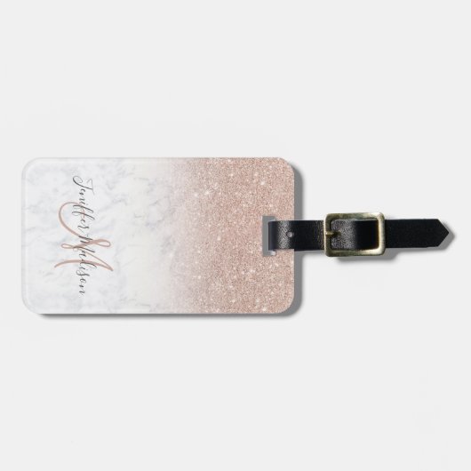 Rosa Rosa Glitzer Weißer Marmor Personalisiert Gepäckanhänger (Vorderseite horizontal)