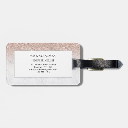 Rosa Rosa Glitzer Weißer Marmor Personalisiert   Gepäckanhänger (Rückseite horizontal)