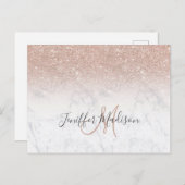 Rosa Rosa Glitzer Weißer Marmor Personalisiert Postkarte (Vorne/Hinten)