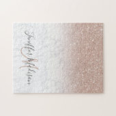Rosa Rosa Glitzer Weißer Marmor Personalisiert   Puzzle (Horizontal)