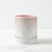 Rosa Rosa Glitzer Weißer Marmor Personalisiert   Tasse (Zentrum)