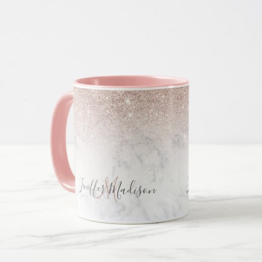 Rosa Rosa Glitzer Weißer Marmor Personalisiert Tasse (Vorderseite Links)