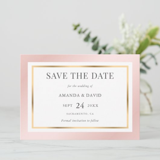 Rosa Rosa Gold Elegante Moderne Hochzeit Save The Date (Stehend Vorderseite)