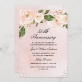Rosa Rosa Gold Floral Jubiläum Einladung (Vorne/Hinten)