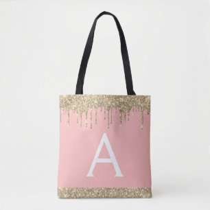 Rosa Rosa Gold Glitzer Elegantes Monogramm Tasche