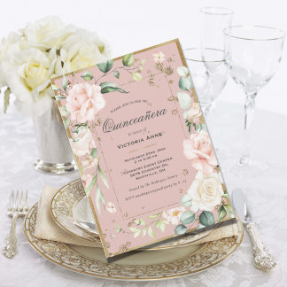 Rosa Rosa Gold Rosa Elegante Quinceñera Einladung