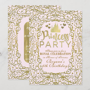 Rosa Rosa & Gold Schloss PRINZESSIN PARTY Geburtst Einladung